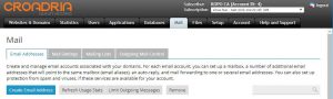 Potrebno je kliknuti na tab "Mail" pa na gumb "Create Email Address"